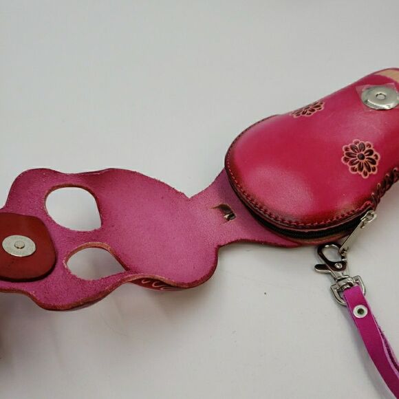 Sugar Skull Leather Wristlet Wallet Hot Pink Day of the Dead Coin Purse Keychain - Picture 13 of 15